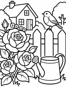 Garden and Birds coloring page